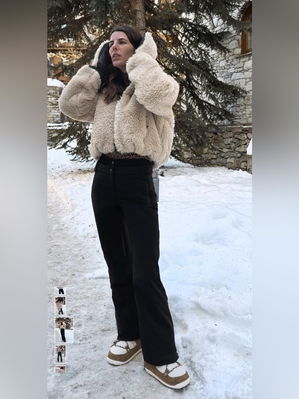 Zara Beige Faux Fur Hooded Ski Jacket